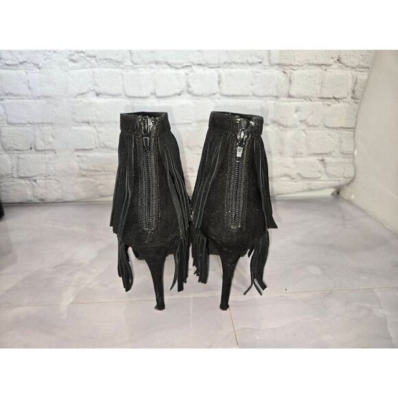 Nine West Fireball Womens Size 8M Black Fringed Bootie Heels - Picture 5 of 8